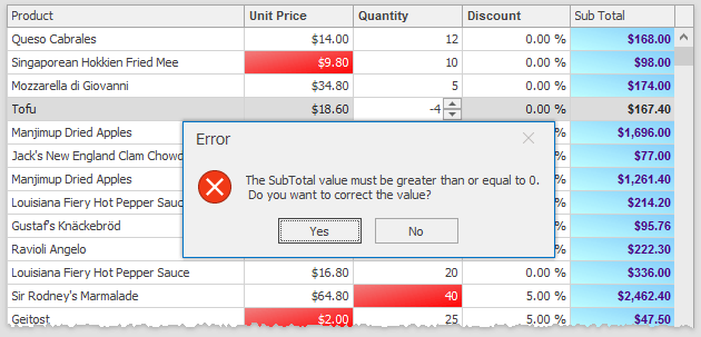 Data Grid - Validate Row Demo