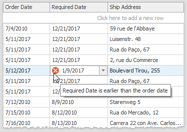 Data Grid - Validation Dates