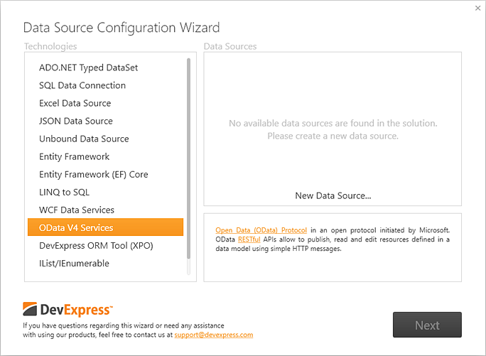 Data Source Wizard First Page