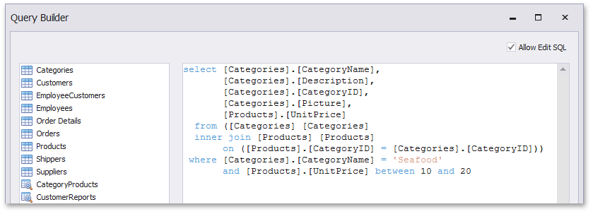 Query Builder Custom SQL Check Box