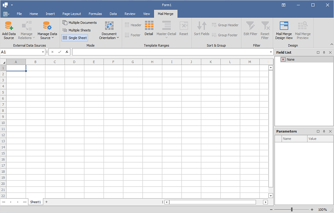 Spreadsheet Application with Mail Merge UI - DevExpress Template Kit