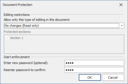 Rich Text Editor - Document Protection Dialog