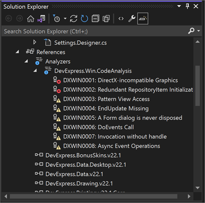 Code Diagnostics Analyzer in Visual Studio Solution Explorer