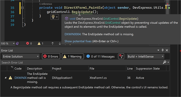 Code Diagnostics Output