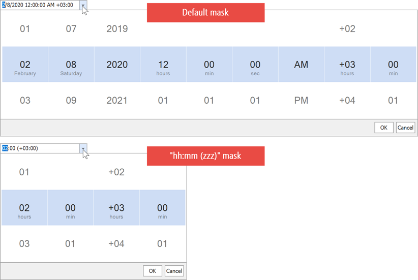 different drop-down layouts