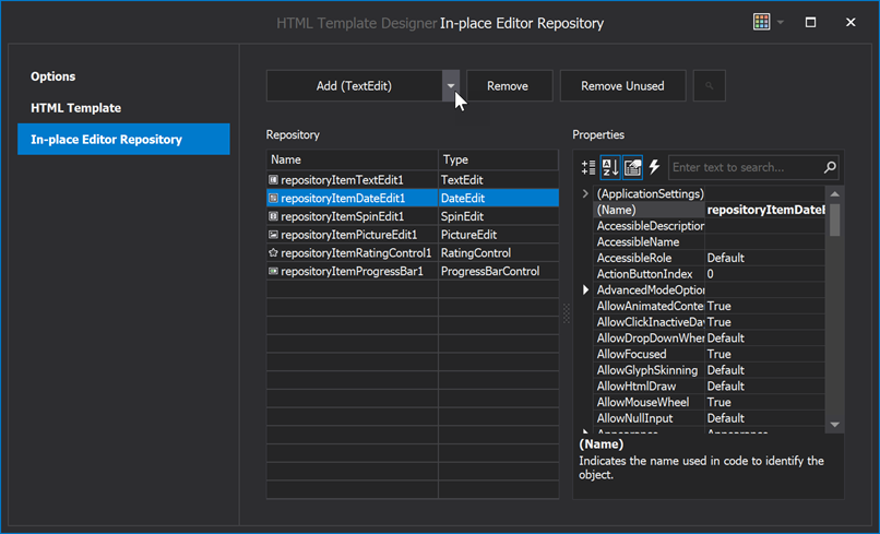 Repository Items in HTML Designer