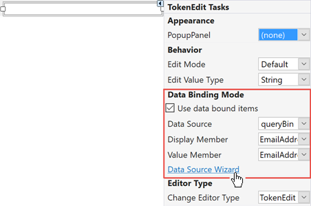 Data-bound properties of TokenEdit at design time