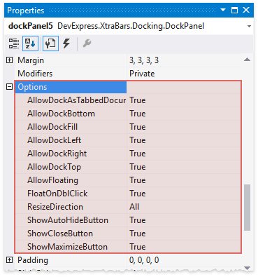 Docking2017 - Individual Panel Options