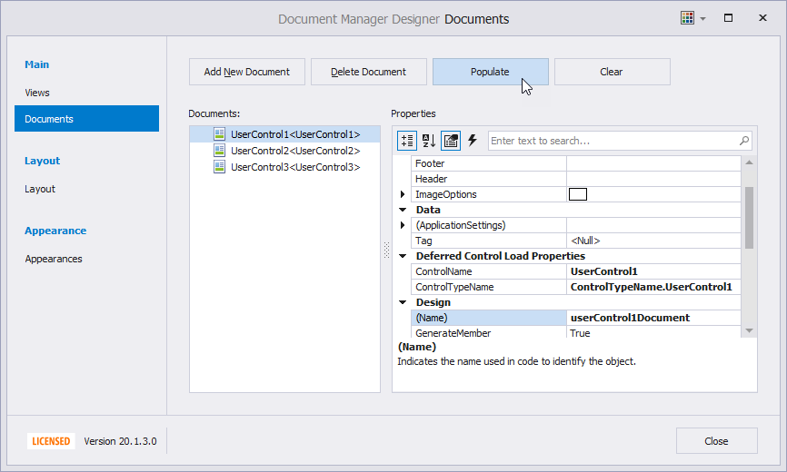 DocumentManager - ControlName Populate Button