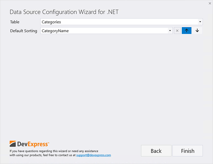 Select the Data Table - Data Source Configuration Wizard, DevExpress