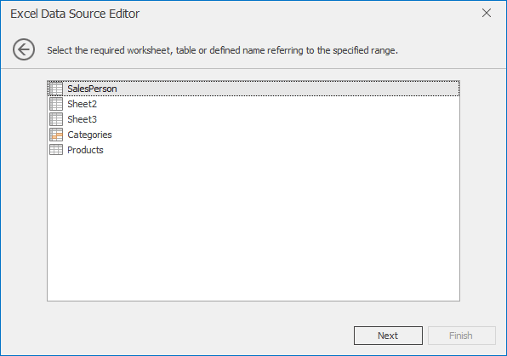 3. Select the required worksheet, table or cell range.