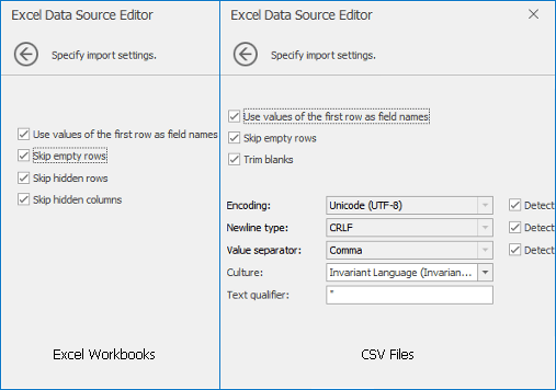 2. Specify import settings