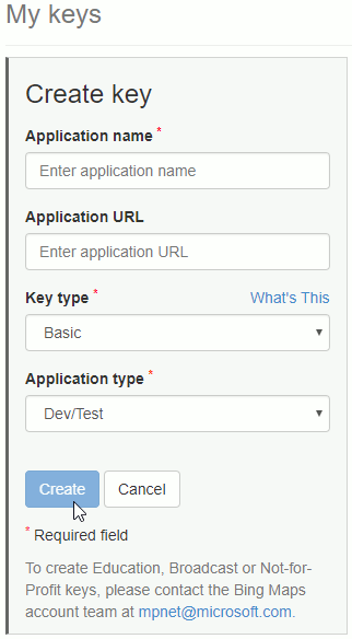 fill-the-create-key-form