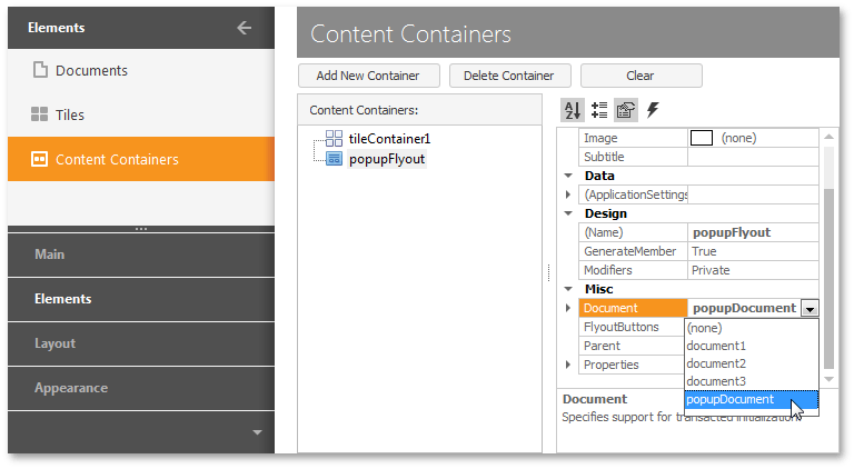 Flyouts - assign a document to a flyout