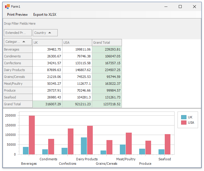 form with printpreview and export commands