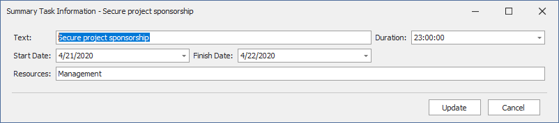 gantt edit form