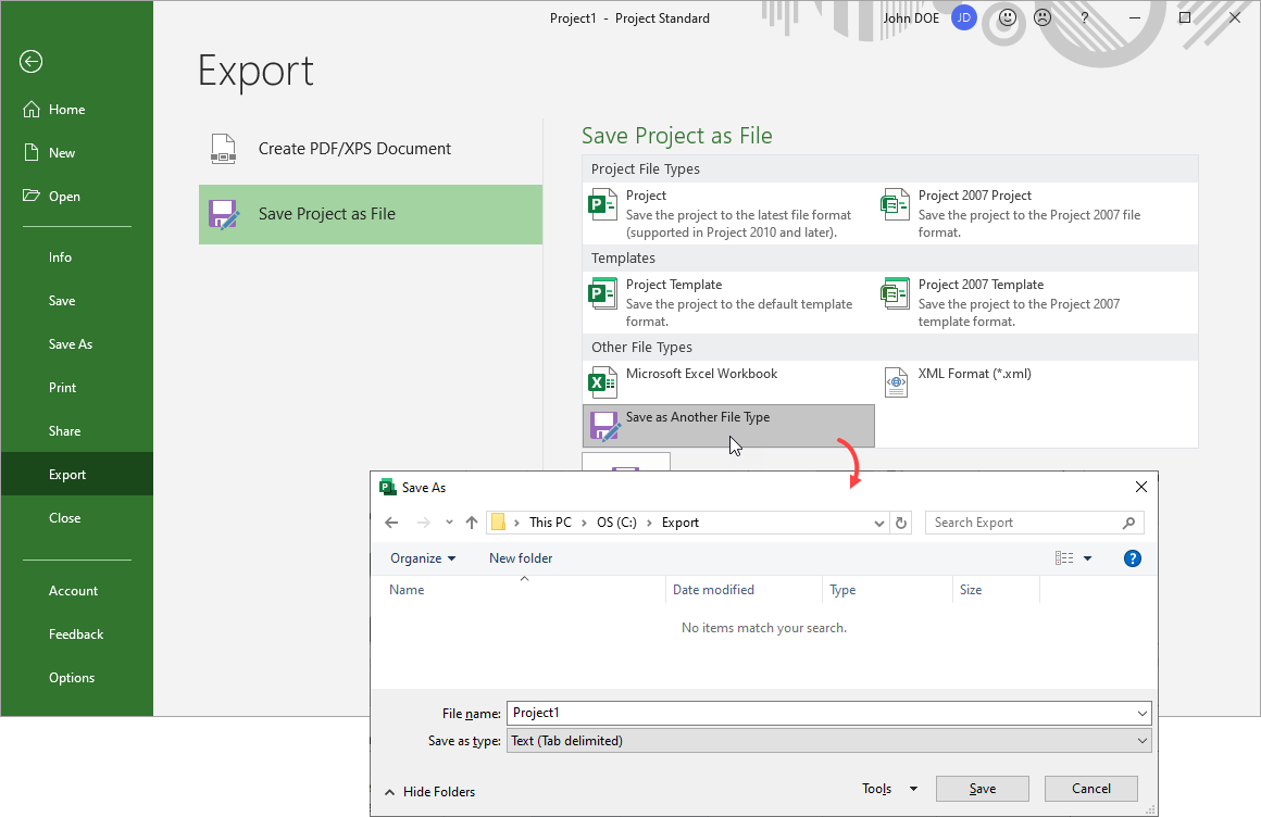 gantt data export