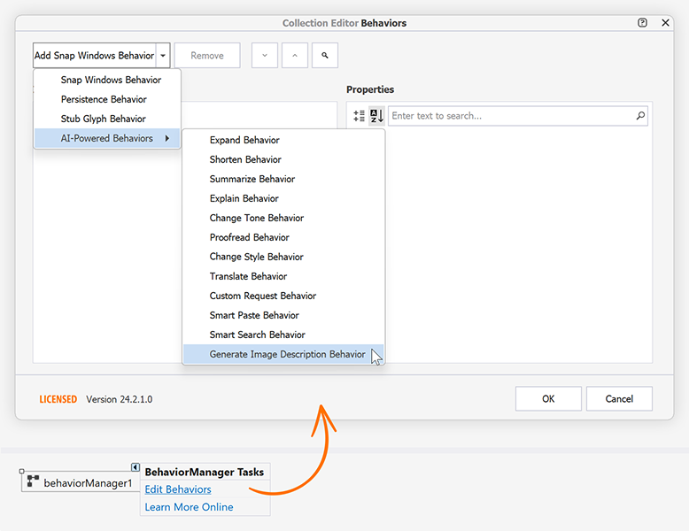 Create a GenerateImageDescriptionBehavior at Design Time - WinForms Rich Text Editor, DevExpress