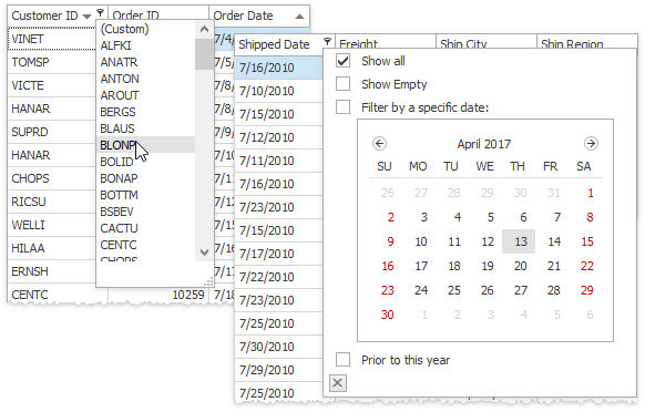 Grid - Classic Filter Dropdowns