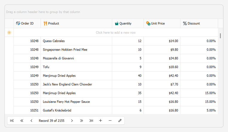 Embedded Data Navigator - WinForms Data Grid