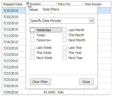 Grid - Excel Filter Drop-down Menu
