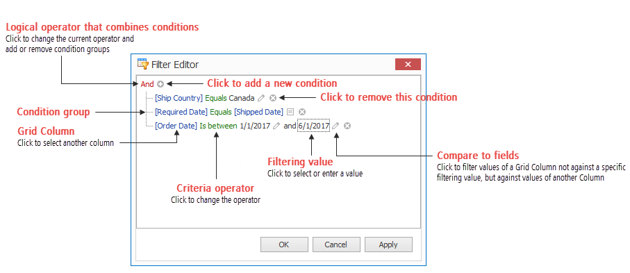 Grid - Filter Editor