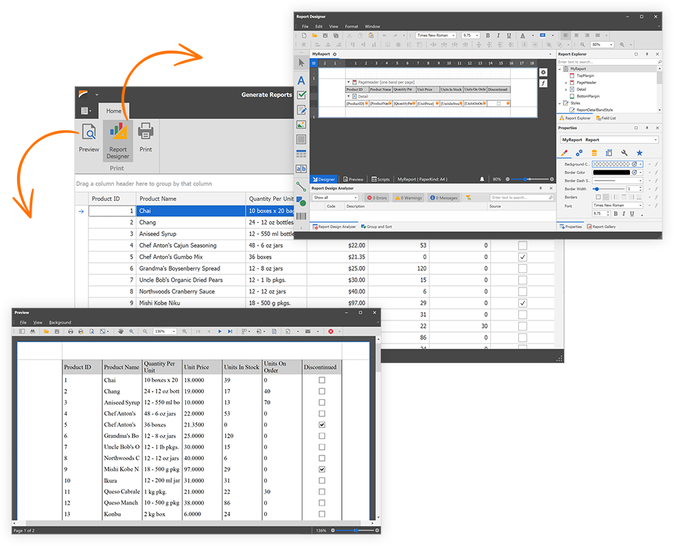 Preview the Generated Report - WinForms Data Grid, DevExpress