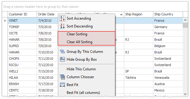 Grid - Unsort in Menu