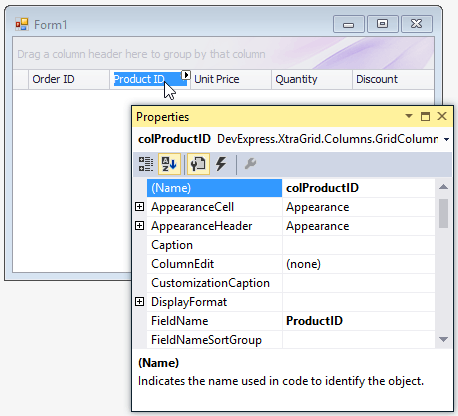 Gridcolumn-on-form-selection