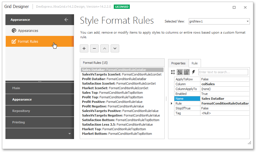 GridDesignerFormatRulesPageExampleRules