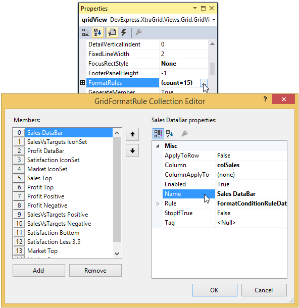 GridFormatRuleCollectionEditorViaPropertiesGrid