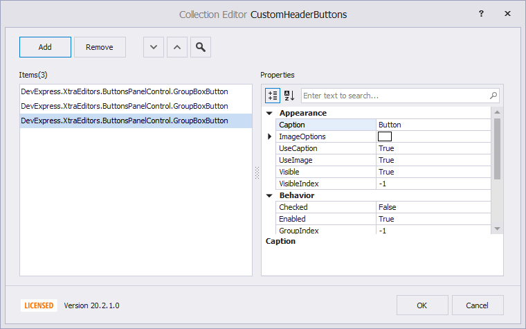 GroupControl - Custom Header Buttons Editor
