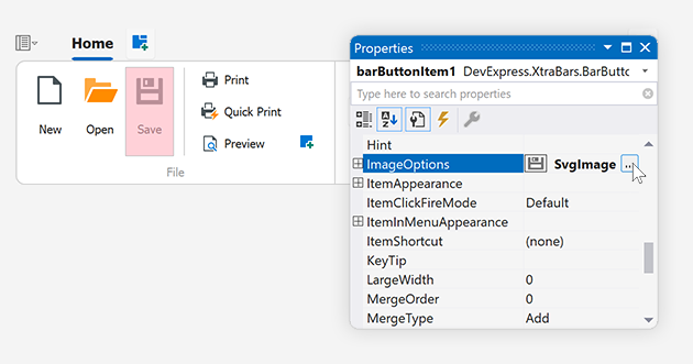 Image Options - Bar Button Item, DevExpress WinForms Ribbon Control