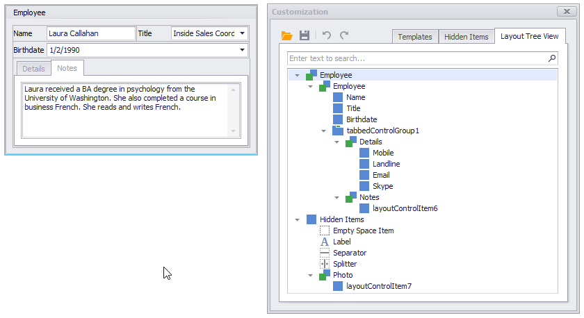 devexpress wpf gridcontrol treeview example