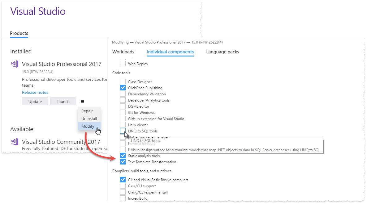 LinqToSql - Install VS Tools