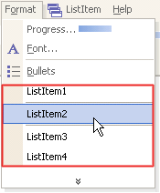 List Item in Menu