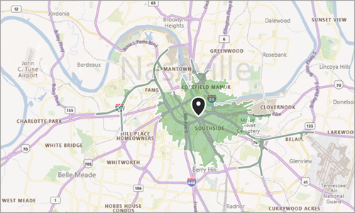 Time-based isochrone calculated based on traffic