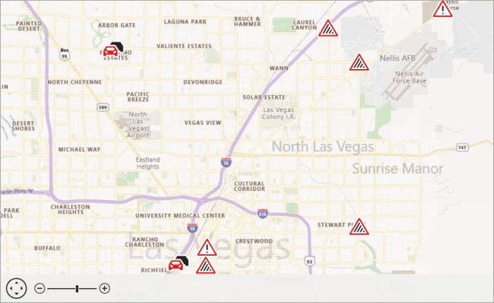 A map with traffic incident pushpins