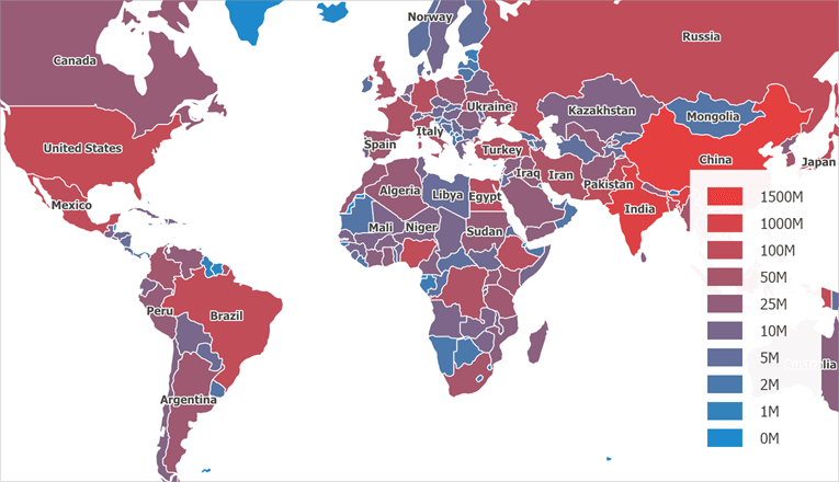 Countries (map polygons) are painted by a colorizer