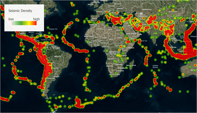 A heatmap is shown over a geographical map