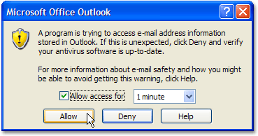 Outlook security warning