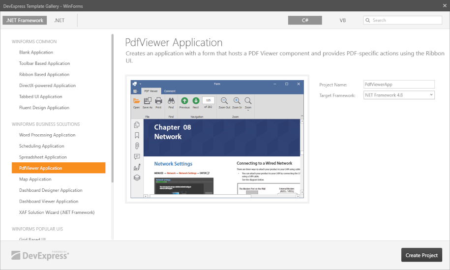Create a PDF Viewer from a Template Gallery for .NET Framework