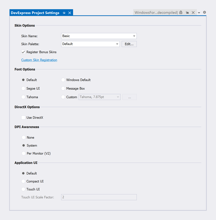 Project Settings Page