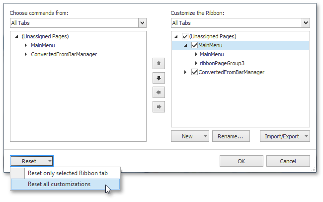 Ribbon - Reset Custom Layout