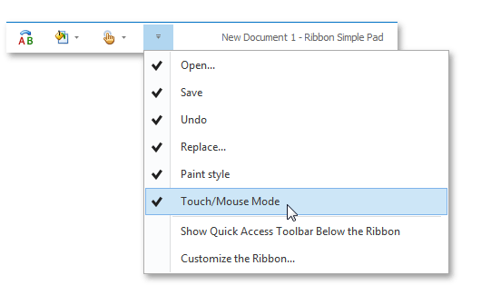 Ribbon - Touch Selector Item in QAT Menu
