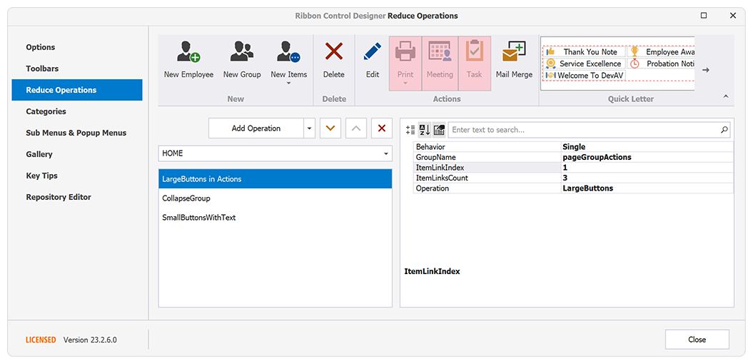 Reduce Operations - Ribbon Control Designer