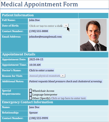 word processing fillable form exported to pdf
