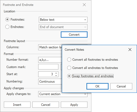 convert notes dialog