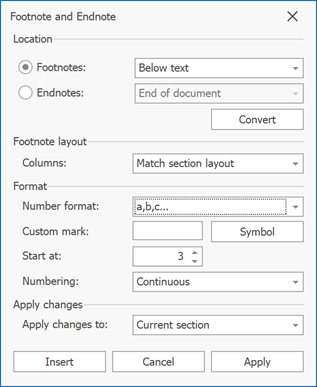 footnote and endnote dialog
