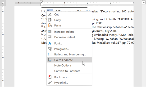 notes context menu